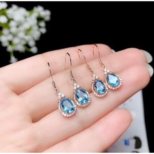 Sky blue topaz gemstone dangling earrings for beauty jewelry fine ornament hook earring natural gem girl birthday party gift