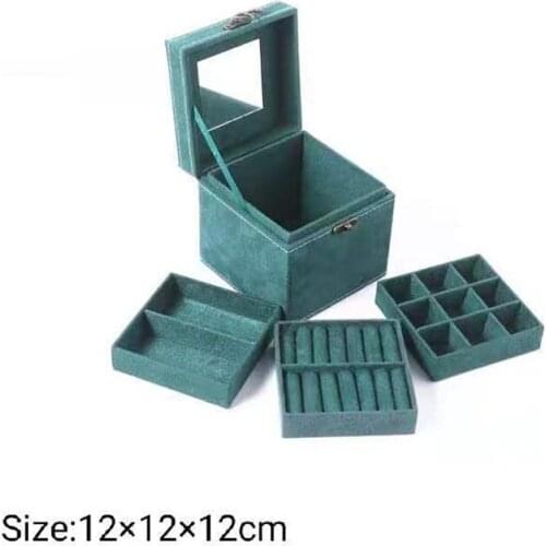 High Quality Dark Green Flannel Jewelry Box Exquisite Necklace Earring, Bracelet Ring Jewelry Box Portable Dustproof Storage Box