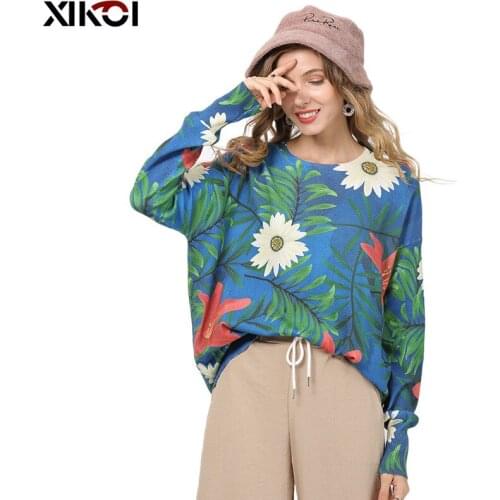 XIKOI Women Casual Printed Sweaters Pullovers Winter Trendy O-Neck Loose Knitted Clothing Casual Femme Pullovers Plus Size Pull