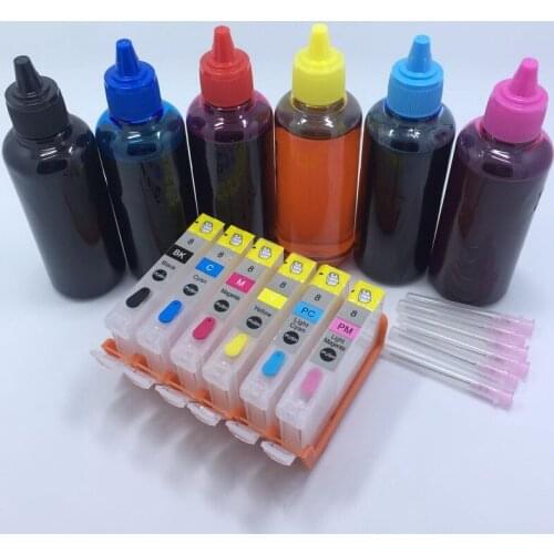 YOTAT 6 colors 100ml Dye ink + Empty Refillable Ink Cartridge CLI8 CLI-8 for Canon PIXMA Pro9000 iP6600D 6700D Pro900 printer