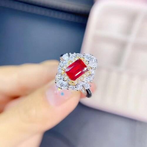 Fine Jewelry S925 Sterling Silver Inlaid Natural Gemstone Ruby New Girl Classic Ring Support Test Fashion Style