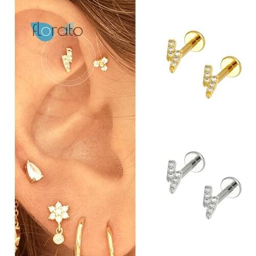 925 Silver Ear Needle tiny Lightning Crystal Stud Earring For Women Minimalist Gold Color Earrings Fine Jewelry Birthday Gift