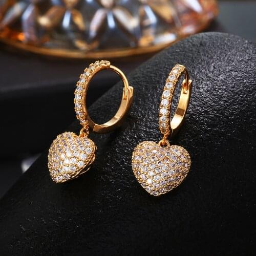 Micro Pave Heart Drop Earrings for Women Female Rose Gold Silvery Joker Sweet Cute Korean Earrings Boucle D'oreille Brincon 2020
