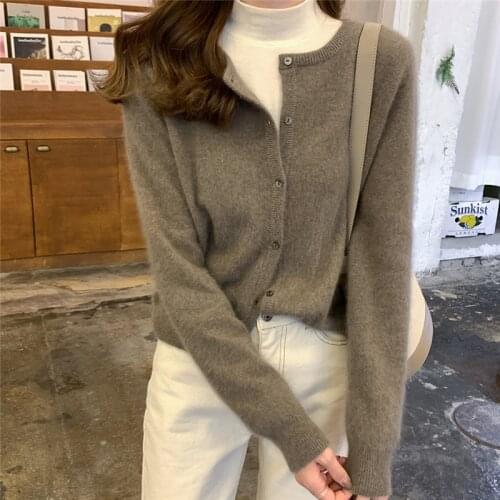 Korean Style Cashmere Cardigan Women Loose Fall Winter Soft Knitted O-Neck Single Breasted Sweater Femme