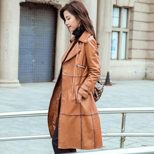 Genuine Leather Jacket Women Real Sheepskin Leather Trench Coat Spring Autumn Long Windbreakers 2020 1715-030 MF366