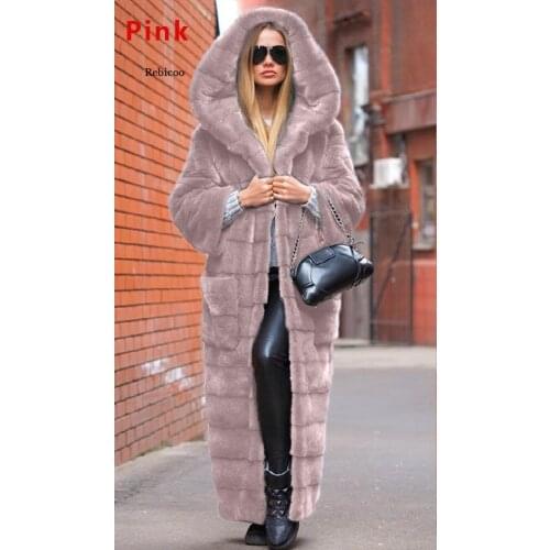 Long Sleeve Hooded Overcoat Women Long Open Coat Winter Slim Faux Fur Female Temperament Slim Overcoat Plus Size