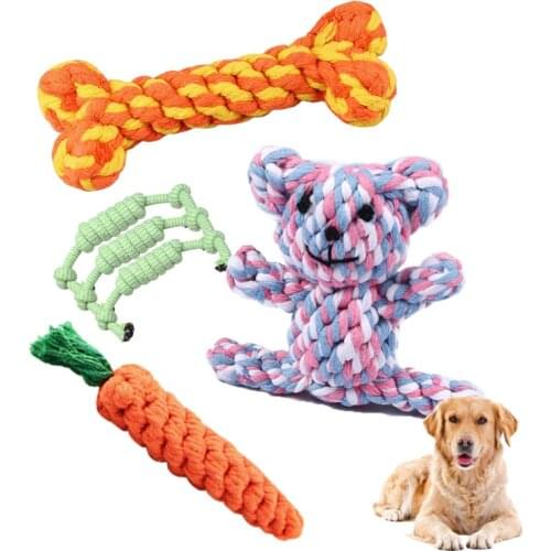Pet Teeth Chewing Toy Dog Cotton Rope Woven Bite Resistance Training Interactive Toy Color Random Rope Knot Toy Pet Supplies