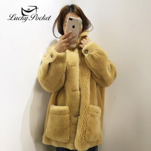 Winter Women Fur Coat Female Silm Wool Thick Parkas Ladies Warm Solid Color Lamb Fur Sweet Jacket Women Fashion Plush Coats ML3
