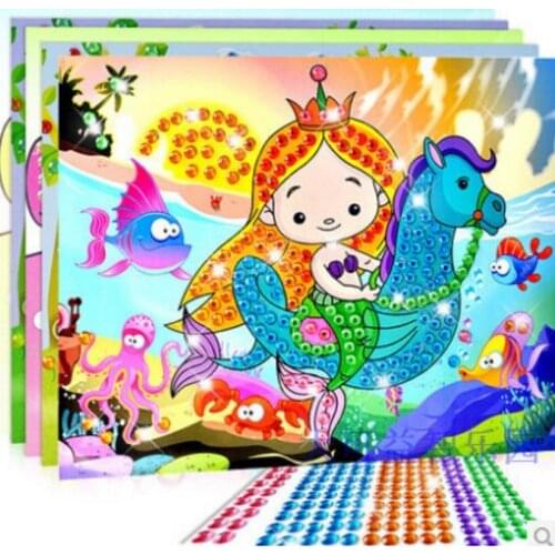 10pcs/set Diy Diamond Stickers Handmade Crystal Paste Painting Mosaic Puzzle Toys Random Color Kids Child Stickers Toy Gift