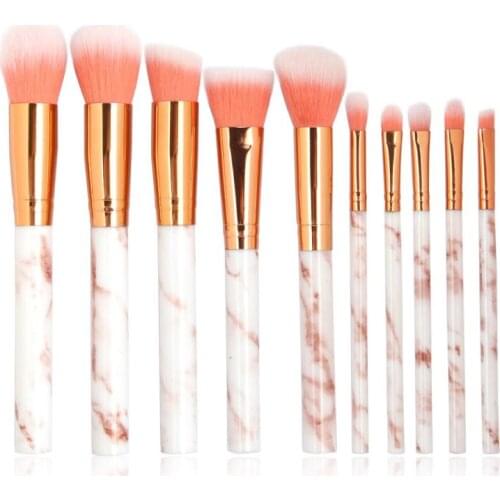 HOT Pro 10 Pcs Marble Pattern Makeup Brushes Kit Powder Bronzer Foundation Eye Shadow Brow Lip Blusher Women Cosmetics Tool Set
