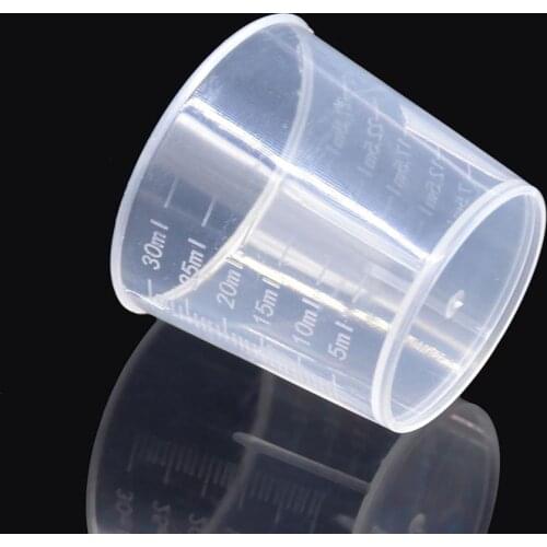 10Pcs Plastic Measuring Cups Lab Chemistry Kitchen Liquid Measure Tool 30ml Clear Measuring Device
