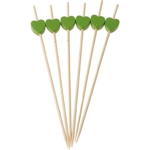 100Pcs 12cm Disposable Bamboo Heart Skewers Fruit Dessert Cake Sign Cocktail Picks Cute Food Sticks Buffet Cupcake Toppers Party