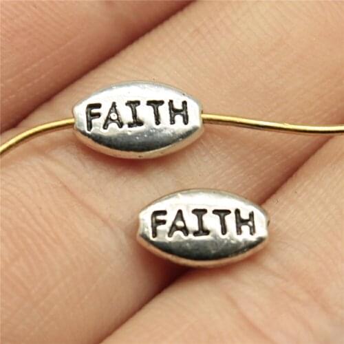 20pcs Faith Small Hole Beads For Jewelry Making 0.4x0.2 Inch (10x6mm) Antique Silver Color Jewelry Accessories