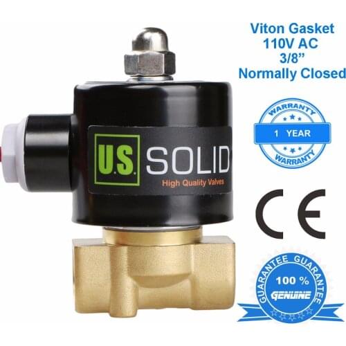 U.S. Solid 3/8" Brass Electric Solenoid Valve 110V AC Air, Water, Fuel, Normally Closed CE Certified