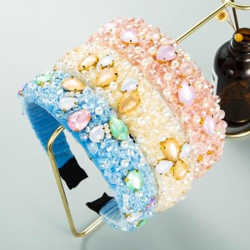 Sparkly Luxury Handmade Baroque Full Colorful Crystal Padded Headbands Rhinestones Hairbands For Women Wedding Hair Accessories
