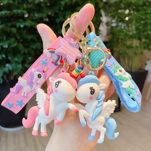 Unicorn Keychain Female Cute Cartoon Doll Car Key Lanyard Bag Phone Pendant Couple Lover Girl Gift Kawaii Child Toy Accessories