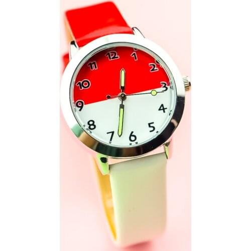 New arrived childrens watch little boys girls red white hit color dial cute cartoon wristwatch kids quartz leather gift clock