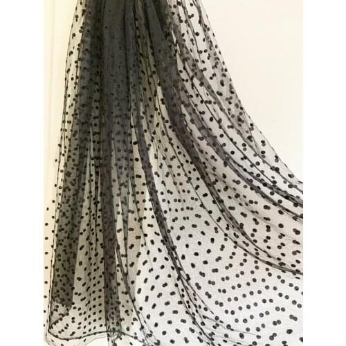 Black tulle Lace fabric with black polka dots, tulle mesh fabric with velvet dot, new arrival, hot selling
