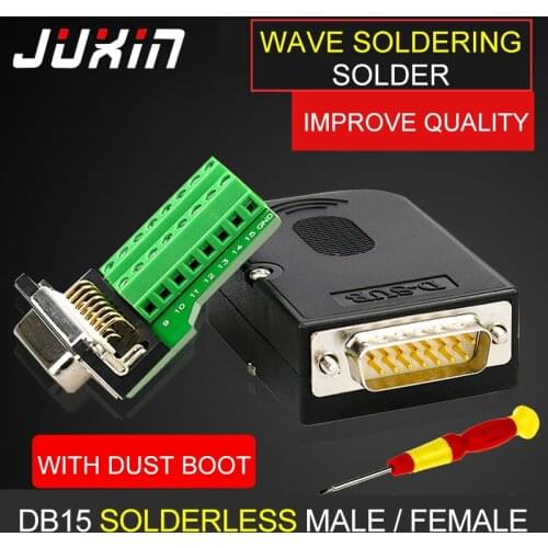 D-SUB15 connector DIY DB15 Male famale 2 Row 15 Pin Plug Breakout Terminals Board Connector Screw Type Black Plastic Cover