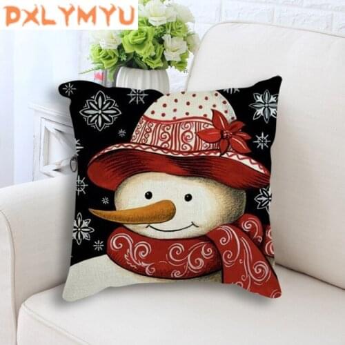 Decorative Cushion Christmas Pillowcase Xmas Throw Pillow for Sofa Bed Home Decor Santa Claus Print Pillow Linen Seat Cushion