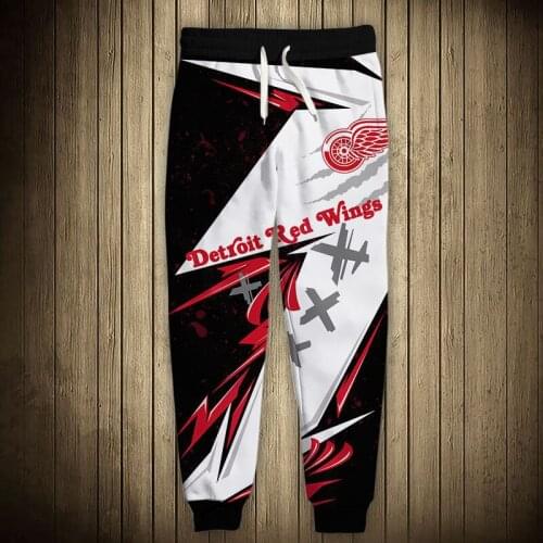 Detroit mens casual Red Wings sports pants Geometric stitching red wings printing sweatpants