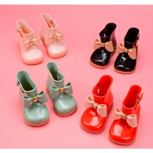 Children Rain Boots For Girls Toddlers Kids Rain Shoes Soft PVC Jelly Boots With Bow-knot Cute Water-proof Rain Boots Bowtie Hot