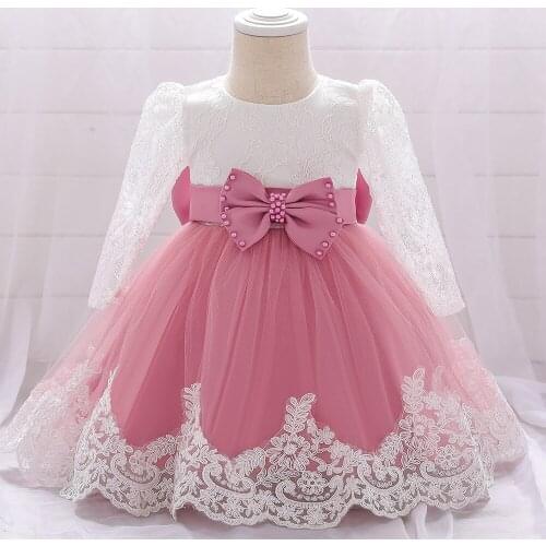 0-24M Newborn Infant Baby Girls Princess Dress Bowknot Lace Long Sleeve Floral Ankle Length Tutu Dress