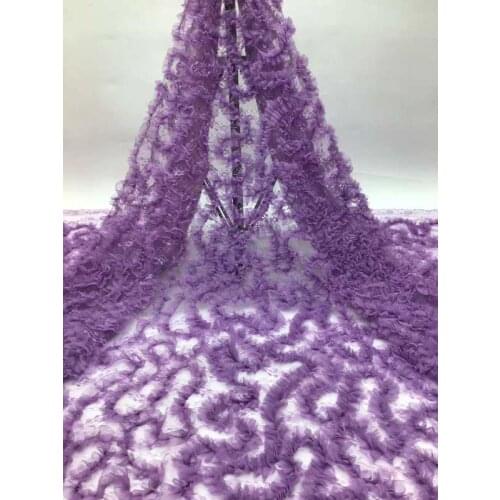 Purple French Lace African Mesh Lace Fabric High Quality French Lace Fabric Fluffy 3D Applique Mesh Lace For Wedding Dresses
