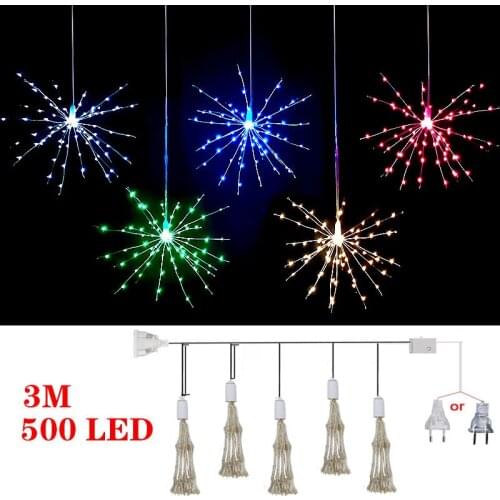 500 LEDs Dandelion Firework Lights 3M Christmas Garland String Fairy Lights for Xmas Pop Year Home Bedroom Window Decor Lighting