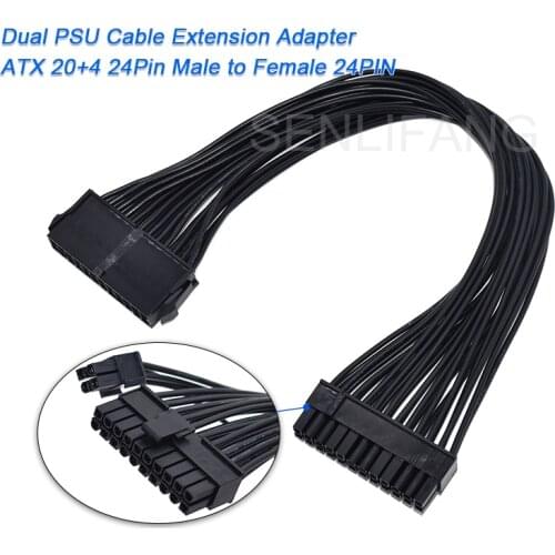Well Tested Dual PSU Cable Extension Adapter ATX 20+4 24Pin Male to Female 24PIN for Computer Mining Rig 32CM
