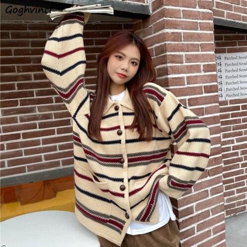 Cardigan Women Spring Autumn Colorful Striped New Cute Sweaters Female Student Korean Style Loose Knitted All-match College Chic