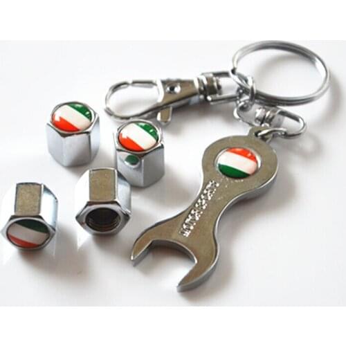 Auto Car Alloy Italy Flag Wheel Tire Valve Caps Stem Air & Mini Wrench Keychain For BMW Mini Chevrolet Ford Dodge Skoda
