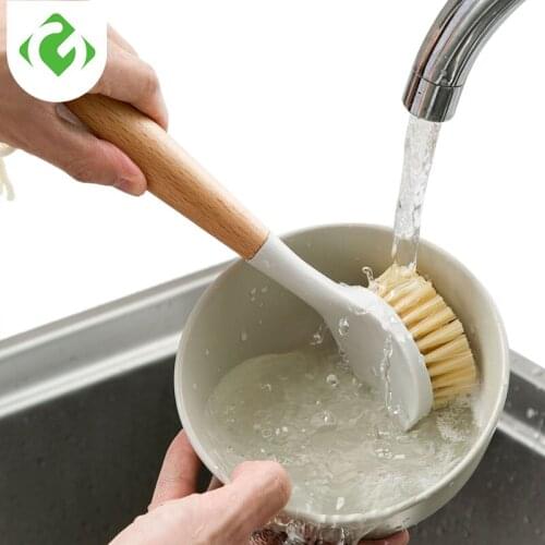 Kitchen Wooden Long Handle Cleaning Brush Pan Pot Bowl Tableware Brush Dish Washing Brush Home Kitchen Cleaning Tool GUANYAO