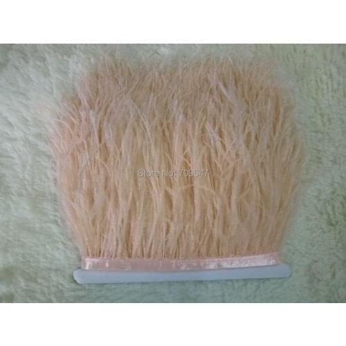 Light Champagne Ostrich Feathers, 10 Yards - LIGHT CHAMPAGNE Ostrich feather Fringe Trim for dressmaking 5-6inches wide