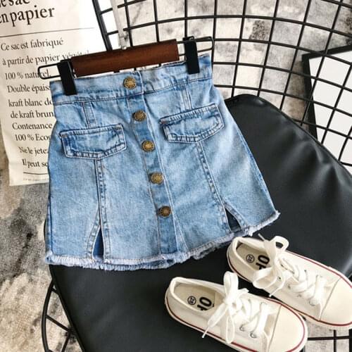 Fashion Girl Skirts 2021 New Summer Adorable Children Denim Solid Color Button Jeans Shorts Culottes Girls Clothing 3-7 Years