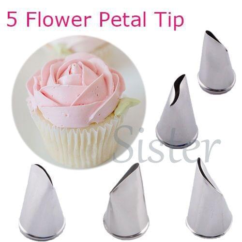 5 pcs Rose Petal Metal Cream Tips Cake Decorating Tools Steel Icing Piping Nozzles Cake Cream Decorating Cupcake Pastry Tool