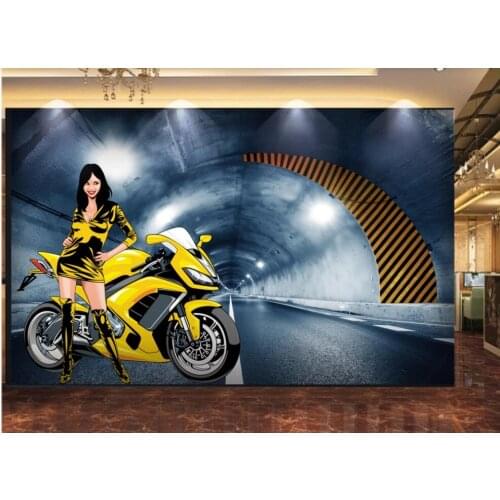Custom photo mural 3d wallpaper Culvert tunnel beauty motorcyclist bar home decor living room wallpaper for walls 3 d in rolls