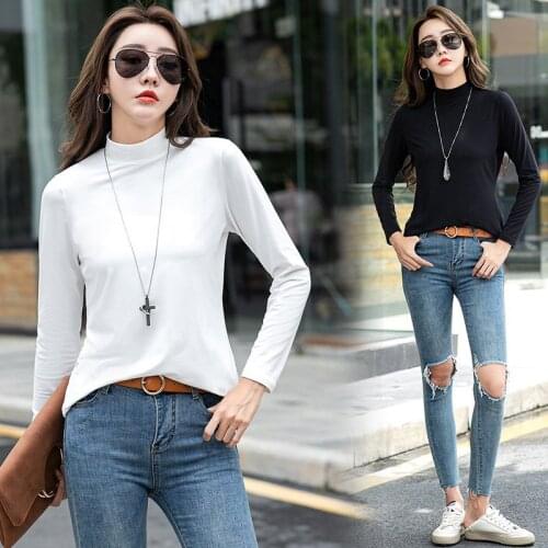 2020 New Women‘ Shirt Modal Pullovers Tops Mock Collar Bottoming Slimming T-shirt Winter Warm Long Sleeve Thin Velvet T-shirt