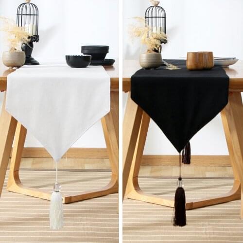 Solid Black/White Table Runners With Tassel Coffee Table Top Cover Home Hotel Tablecloth Modern Runners For Wedding Party Decor