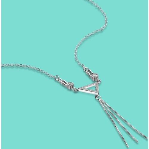 OL style 925 sterling silver necklace female geometric elements triangle tassel pendant necklace solid silver chain girl popular