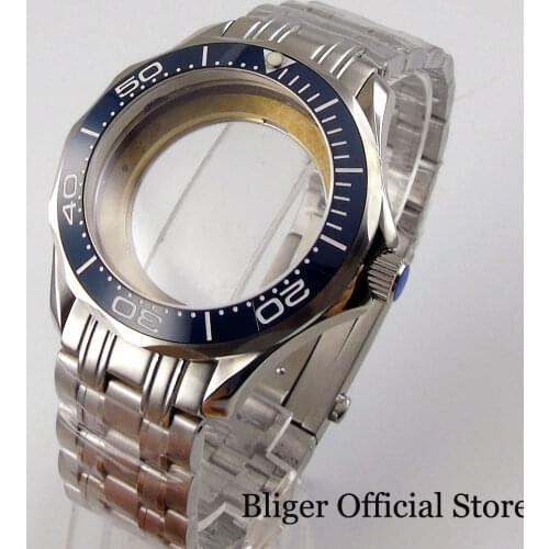 Fit NH35 NH36 NH35A 41mm Mechanical Men Watch Case Mental Strap Glass Back Rotating Bezel No Magnifier
