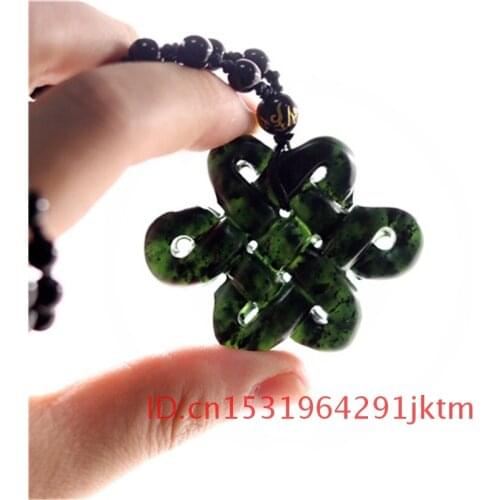 Pendant Amulet Black Double-sided Carved Jade Accessories for Natural Chinese knot Gifts Green Obsidian Necklace Charm Jewelry