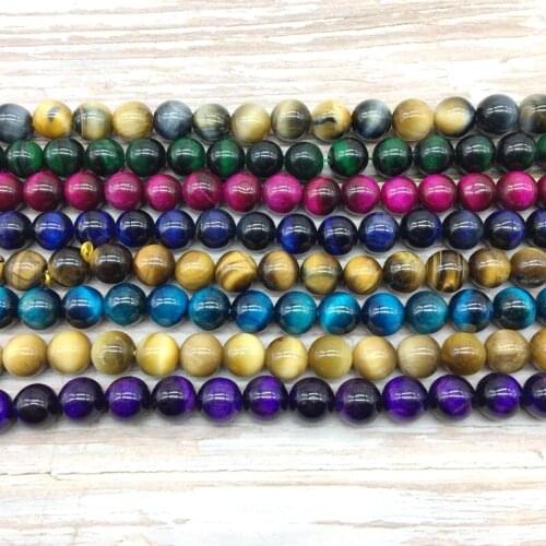 Hot Sale Colorful Tiger Eye Stone Beads Round Smooth 4 mm 6 mm 8 mm 10 mm 12 mm for DIY Making Jewelry Earrings Neckalce