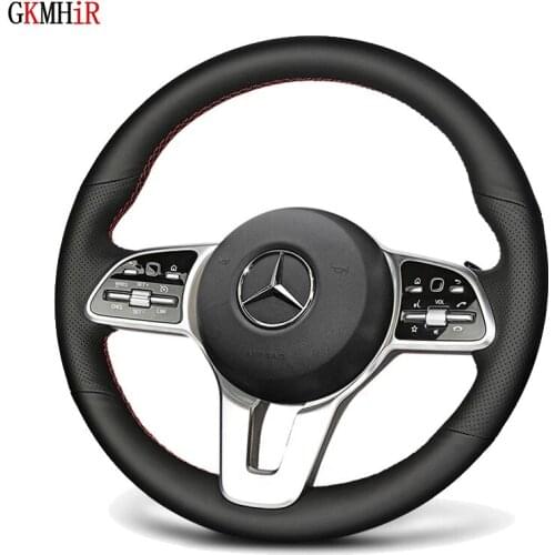 Hand-Stitched Black Artificial Leather Car Steering Wheel Cover For Mercedes Benz A Class 2019-2020 GLC GLB 2020 CLS 2018-2020