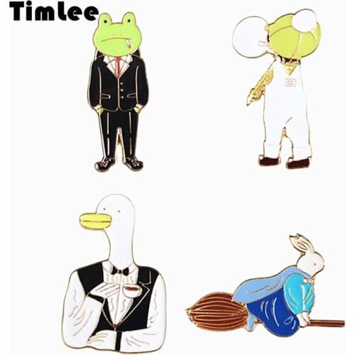 Timlee X360 Cartoon Animals Frog Pin Duck Rabbit Metal Brooch Pins Personality Jewelry Wholesale