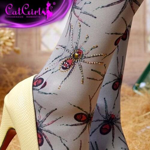 Spring thin stockings vintage Rhinestone spider pattern Tights High-quality gray Silk stockings shaping leggin 1 order=1pc