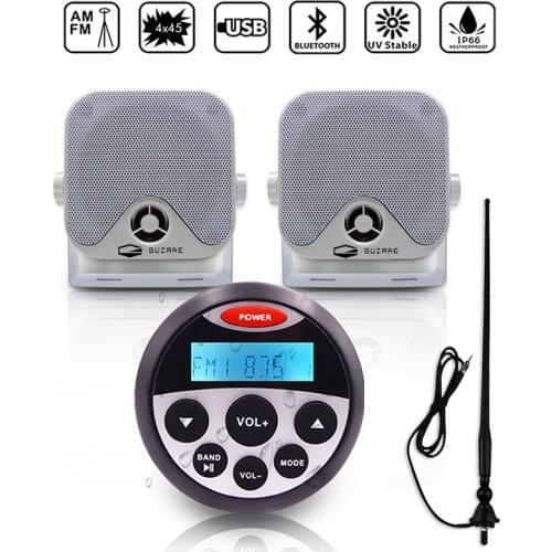 Waterproof Marine Bluetooth Stereo Radio Audio Receiver MP3 Player+4" Marine Speaker+FM AM Antenna For ATV Boat Yacht Motorcycle