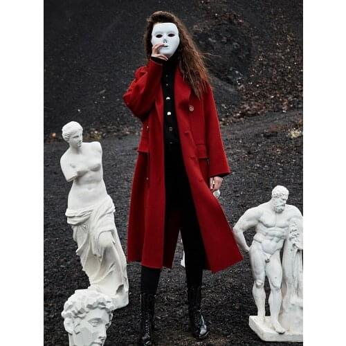 High End Double-sided Cashmere Overcoat Womens Middle and Long 2021 New Celebrity Slim 100% Pure Wool