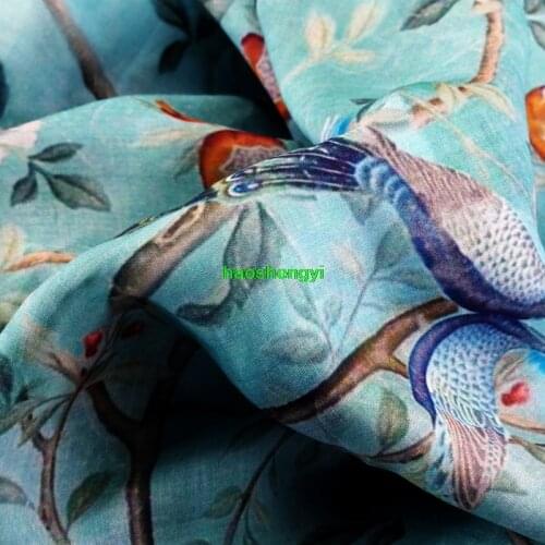 High quality Chinese dress fashion peacock flower ramie printing garment fabric