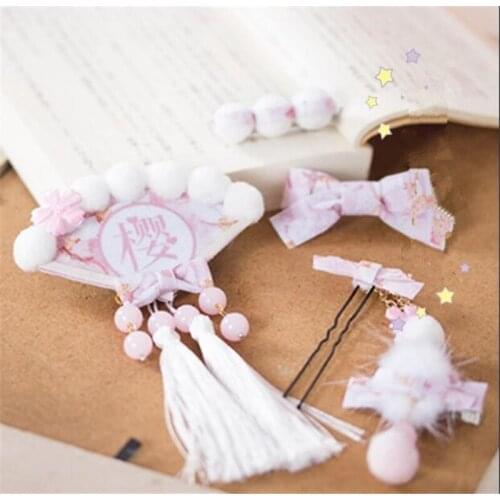 Handmade pink Dream sakura Bowknot Hair pin Girl U shape hair clip Lolita hair accessories B1296